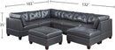 Poundex 8-Piece Leather Upholstered Modular Sectional Sofa Set with 2 Ottomans, Black