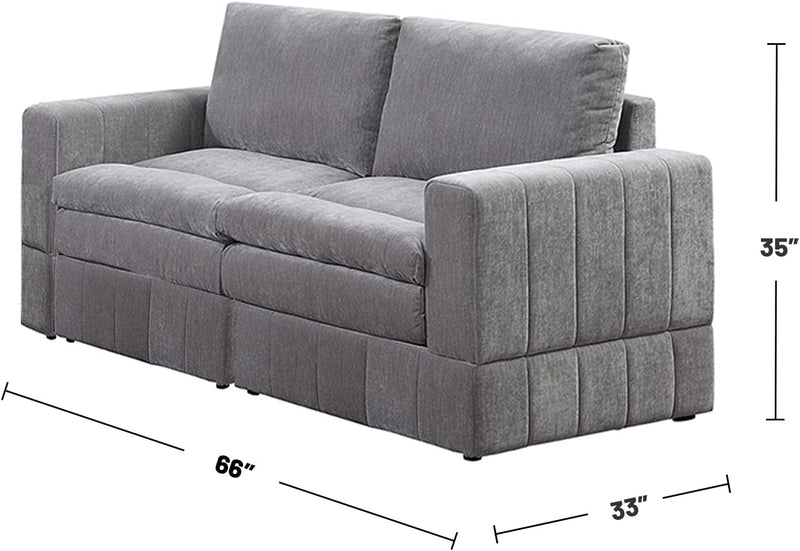 Poundex 6-Piece Upholstered Modular Set Sofas, Granite