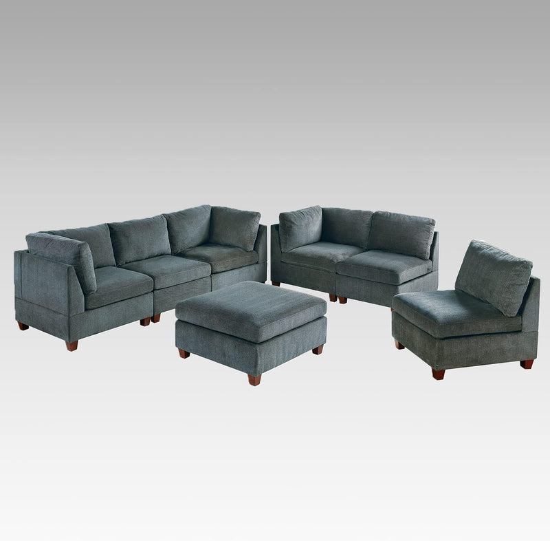 Poundex Grey 7 Piece Chenille Fabric Modular Sofa Set