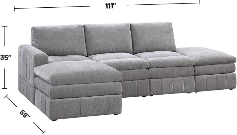 Poundex 5-Piece Upholstered Sectional Modular Sofa, Granite