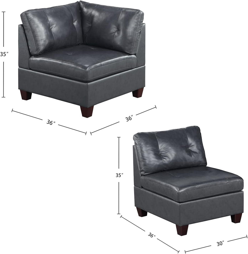 Poundex 8-Piece Leather Upholstered Modular Sectional Sofa Set with 2 Ottomans, Black