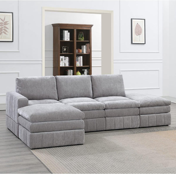 Poundex 5-Piece Upholstered Sectional Modular Sofa, Granite