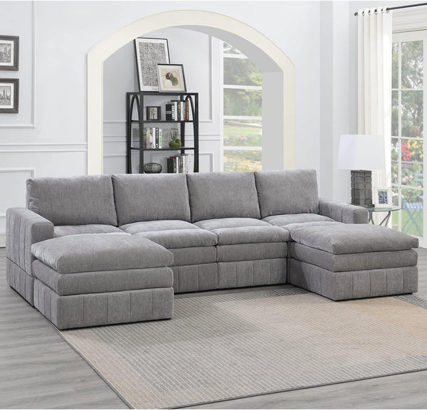 Poundex 6-Piece Upholstered Modular Sectional, Granite